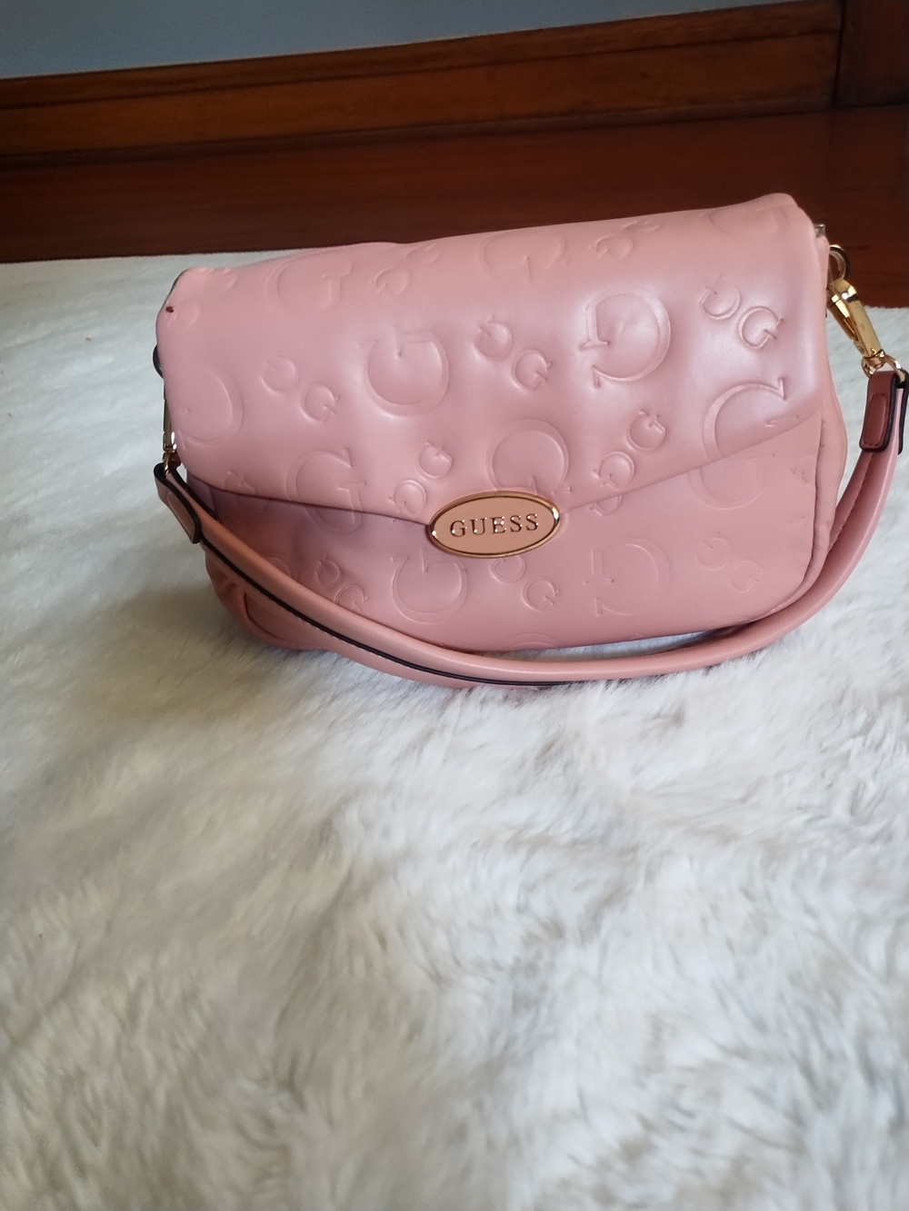 GUESS Pink Embossed Logo Shoulder Bag
